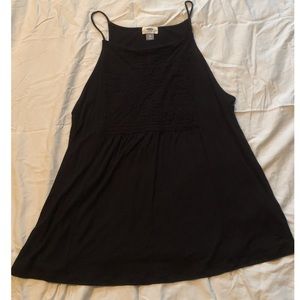 Black embroidered neck swing tank